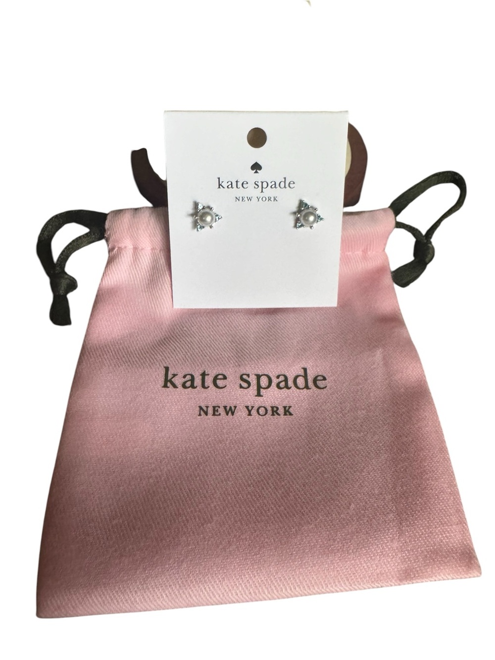 kate spade Silver and Blue Crystal Pearl Accent Stud Earrings with Pink Pouch